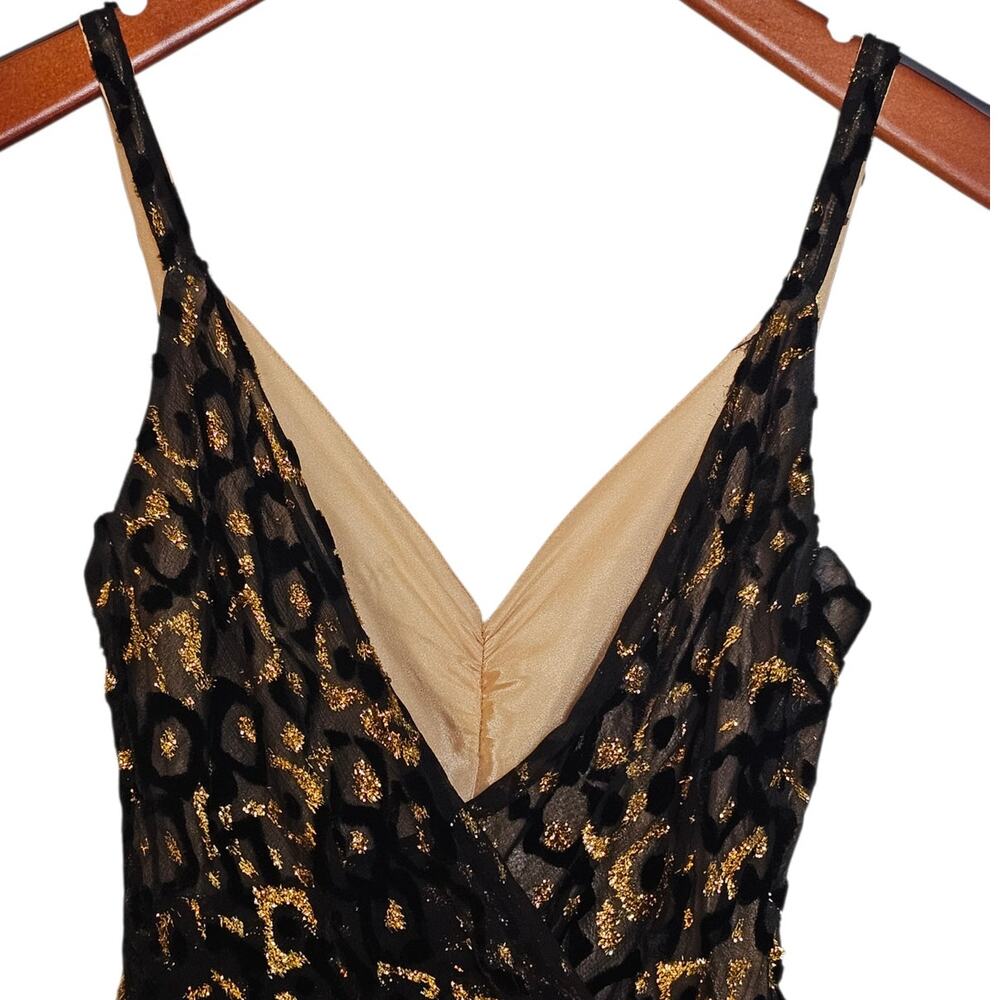 Milly New York Vintage Silk Velvet Devore Black & Gold Metallic Cocktail Dress - Picture 5 of 7